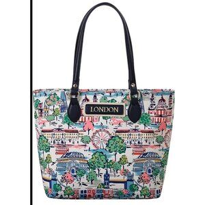 London Tote bag, Coastal Preppy purse, nylon tote bag, with zipper and pockets